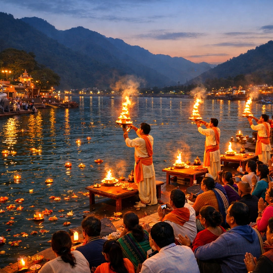 Triveni Ganga Ghat arti in Rishikesh